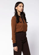 swatch_Brown/Navy knit polo tops