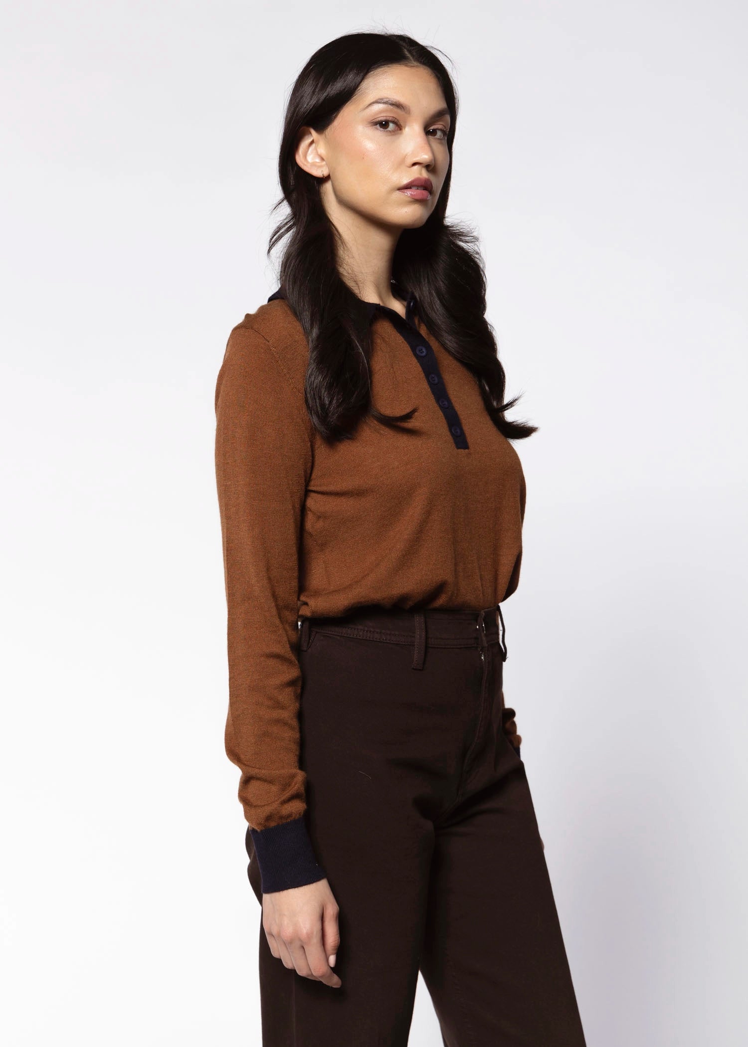 swatch_Brown/Navy knit polo tops