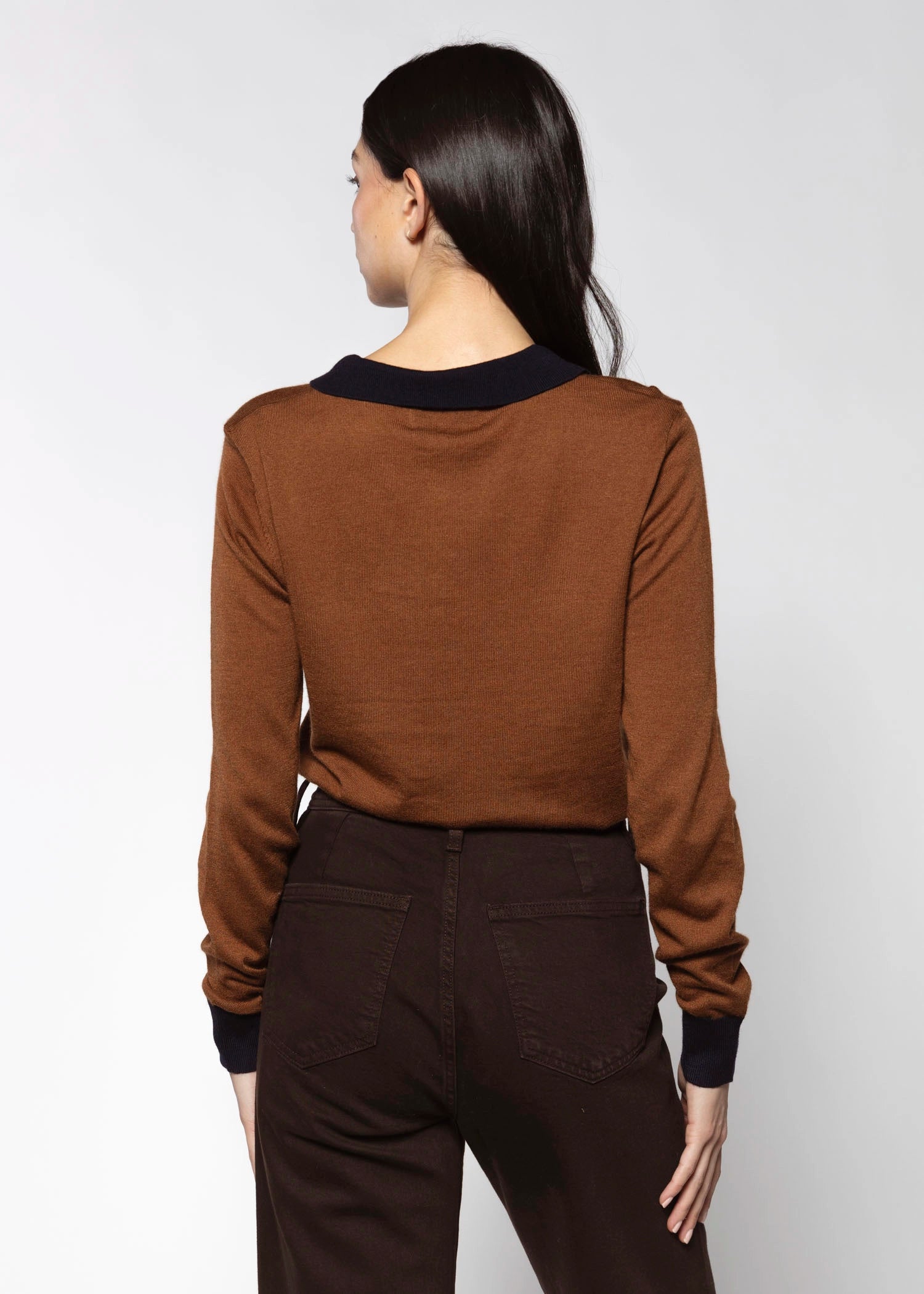 swatch_Brown/Navy knit polo tops