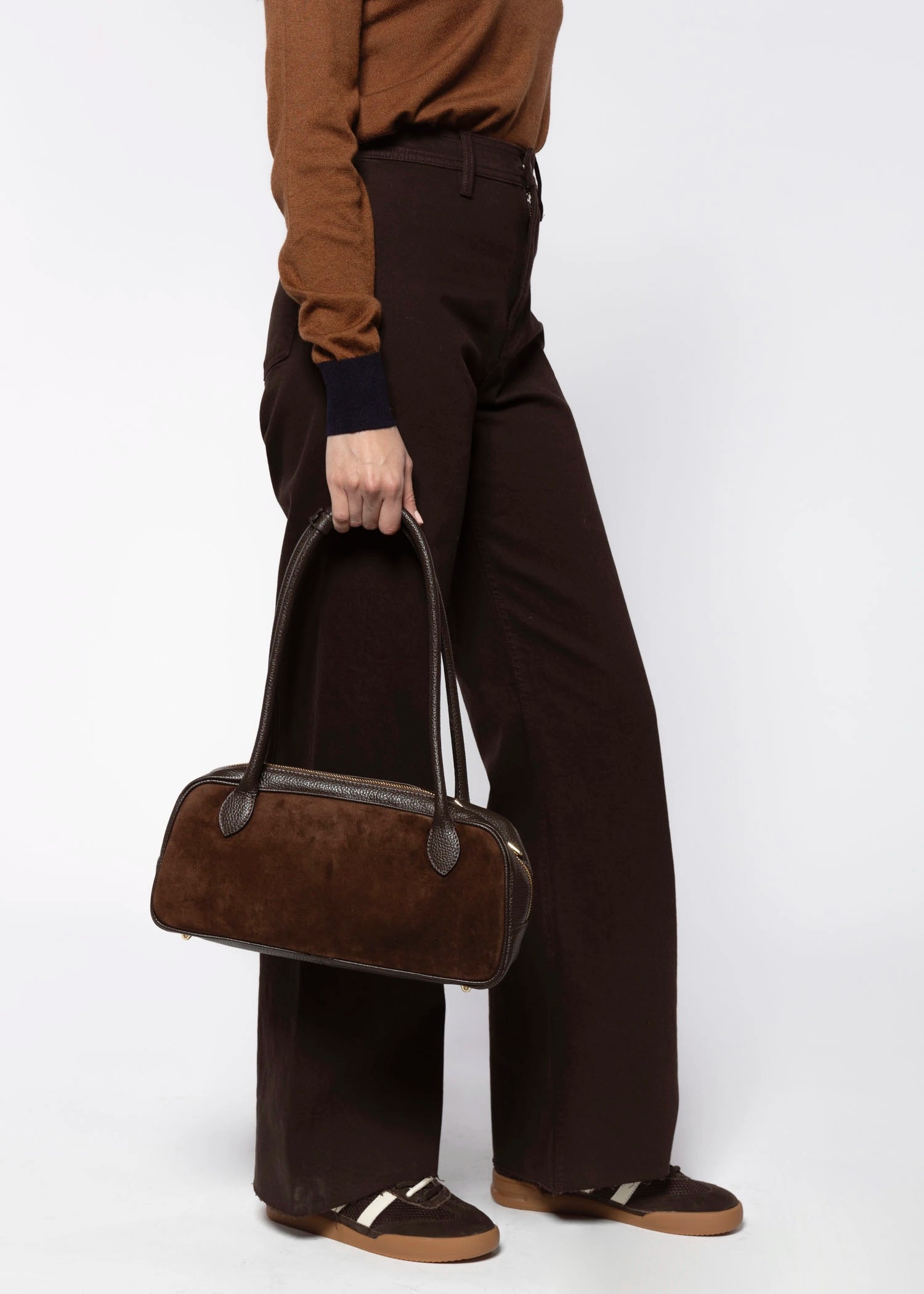 swatch_Dark Brown suede shoulder bag