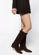 swatch_Brown Suede dantelle knee high boots
