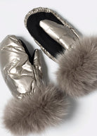 swatch_Champage nylon and fur puffer gloves