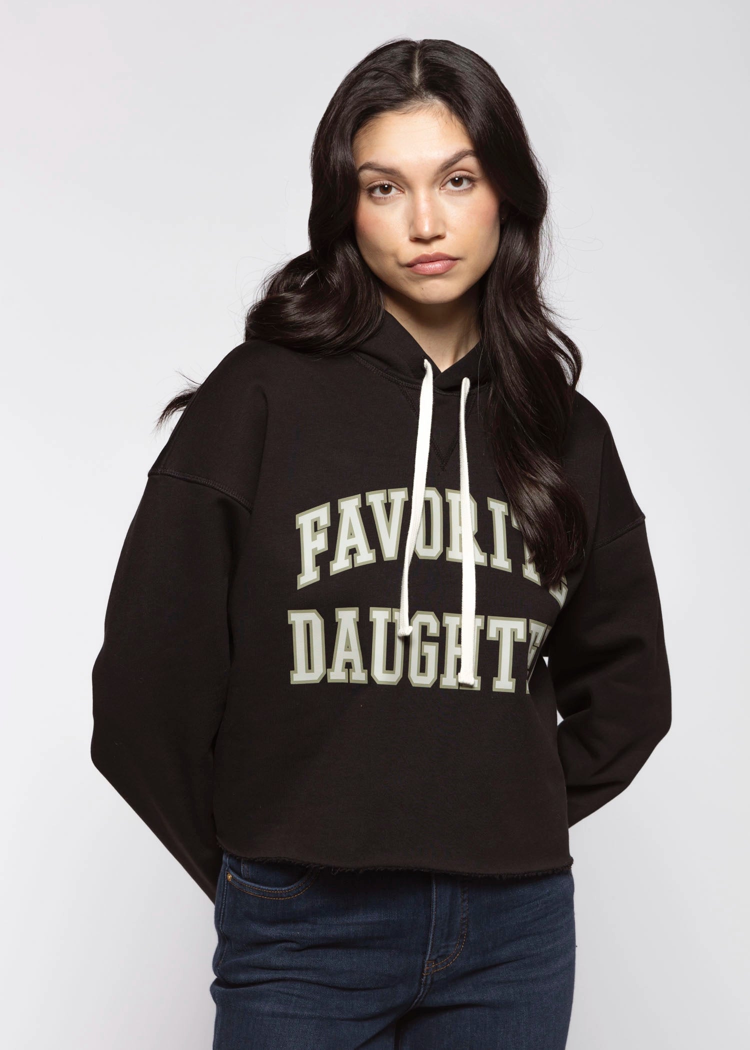 swatch_Black/Stone cropped collegiate hoodie