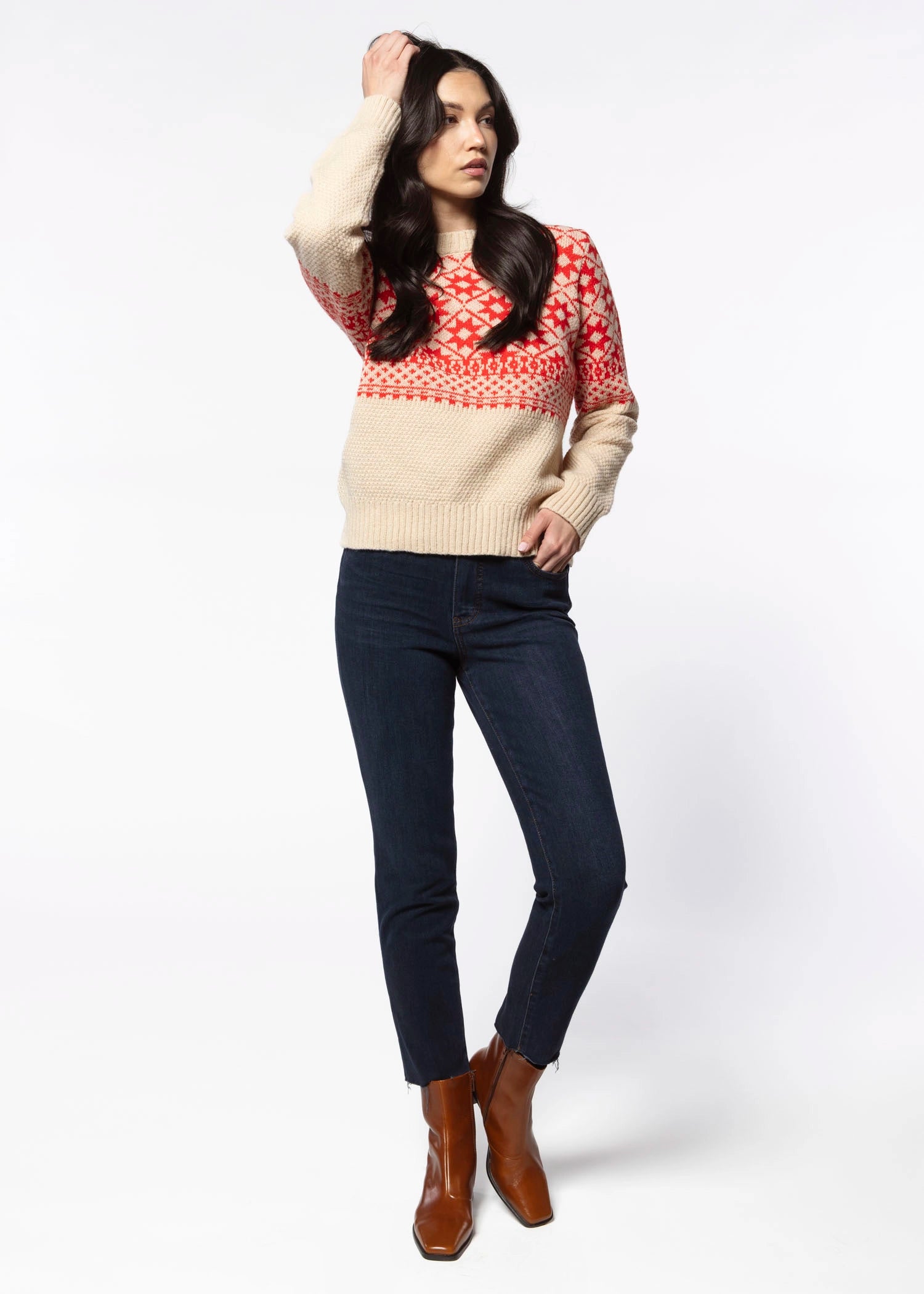 swatch_Taupe/Red crewneck sweater