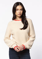 swatch_Almond/Red contrast trim sweater