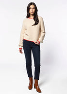 swatch_Almond/Red contrast trim sweater