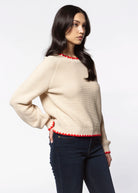 swatch_Almond/Red contrast trim sweater