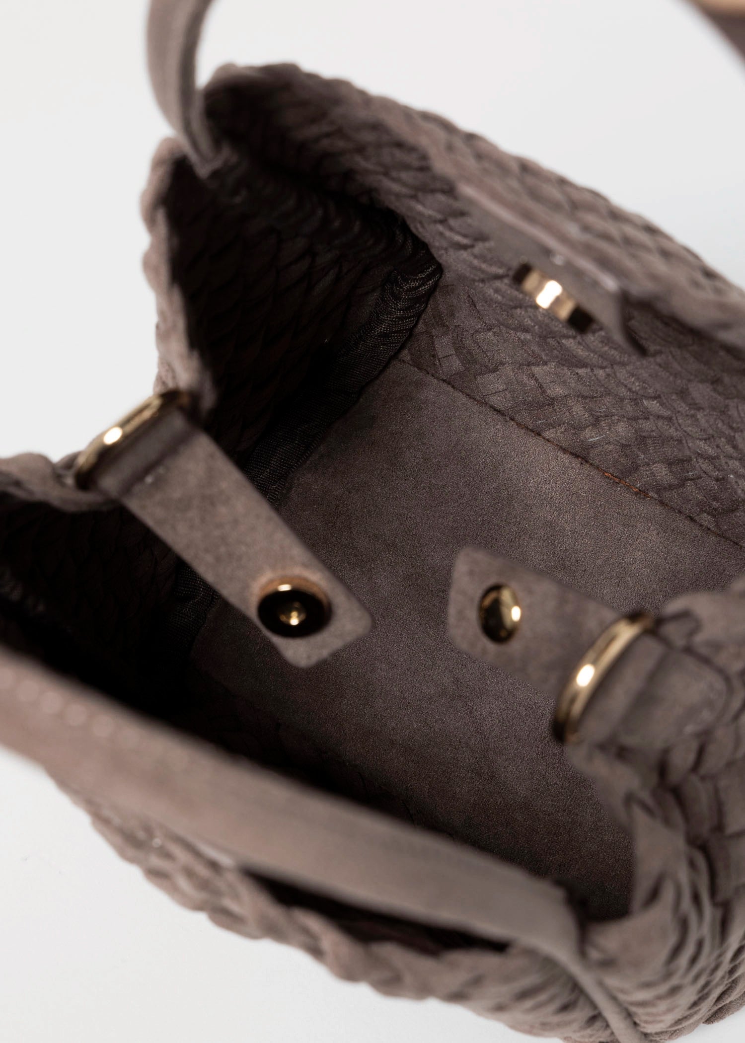 swatch_Dark Taupe hollace woven suede bag