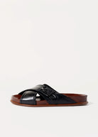 swatch_black leather crossband leather sandal flat sandals