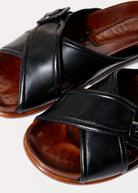 swatch_black leather crossband leather sandal flat sandals