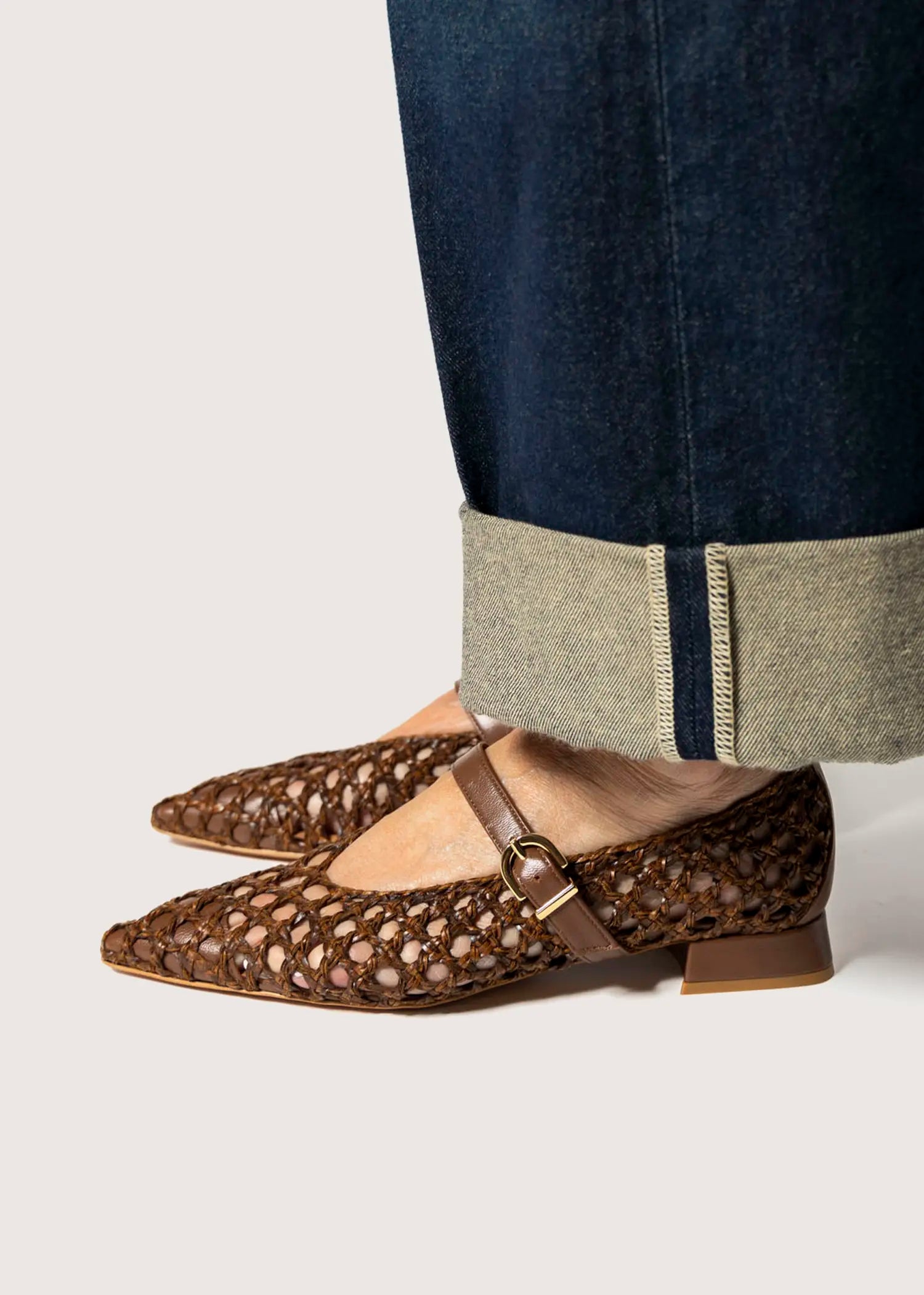 swatch_brown leather mia woven mary jane flat shoes