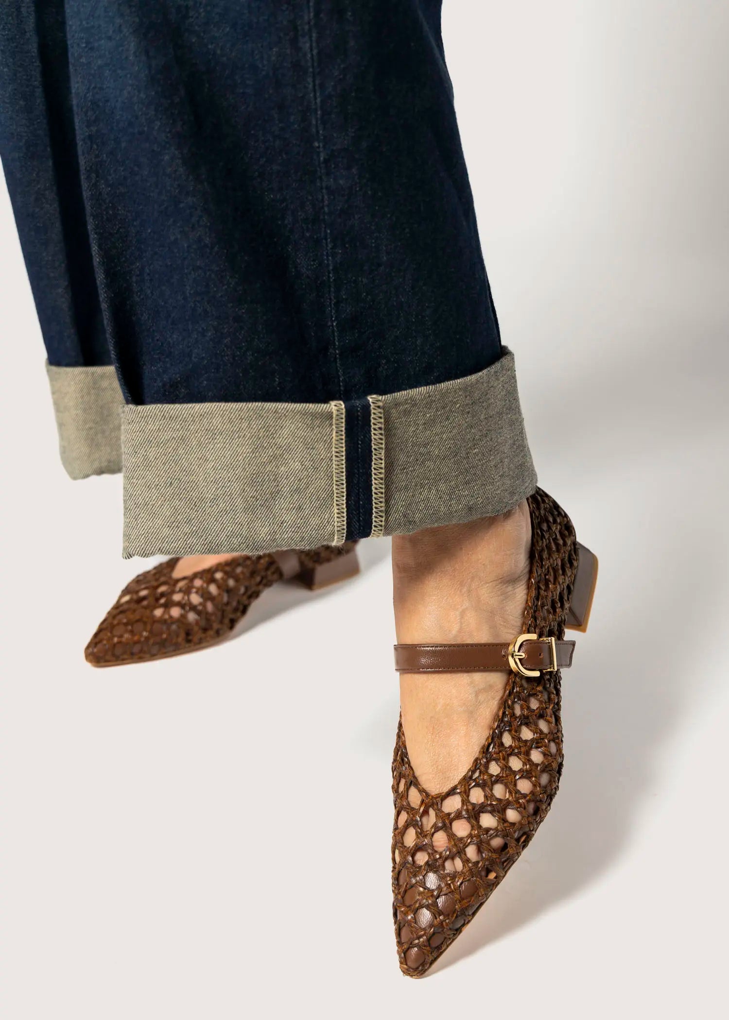 swatch_brown leather mia woven mary jane flat shoes
