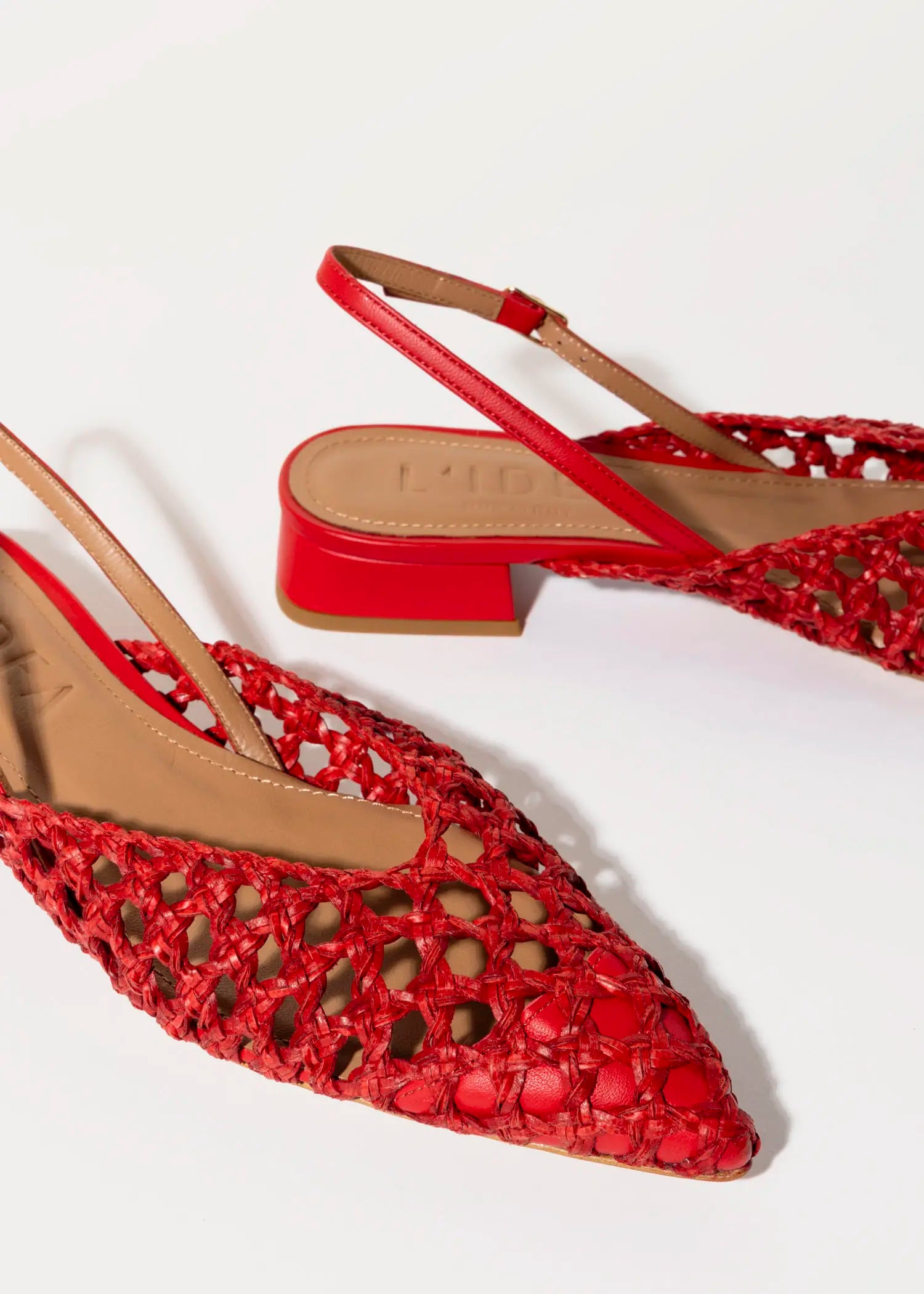swatch_red leather lussy woven slingback flat shoes