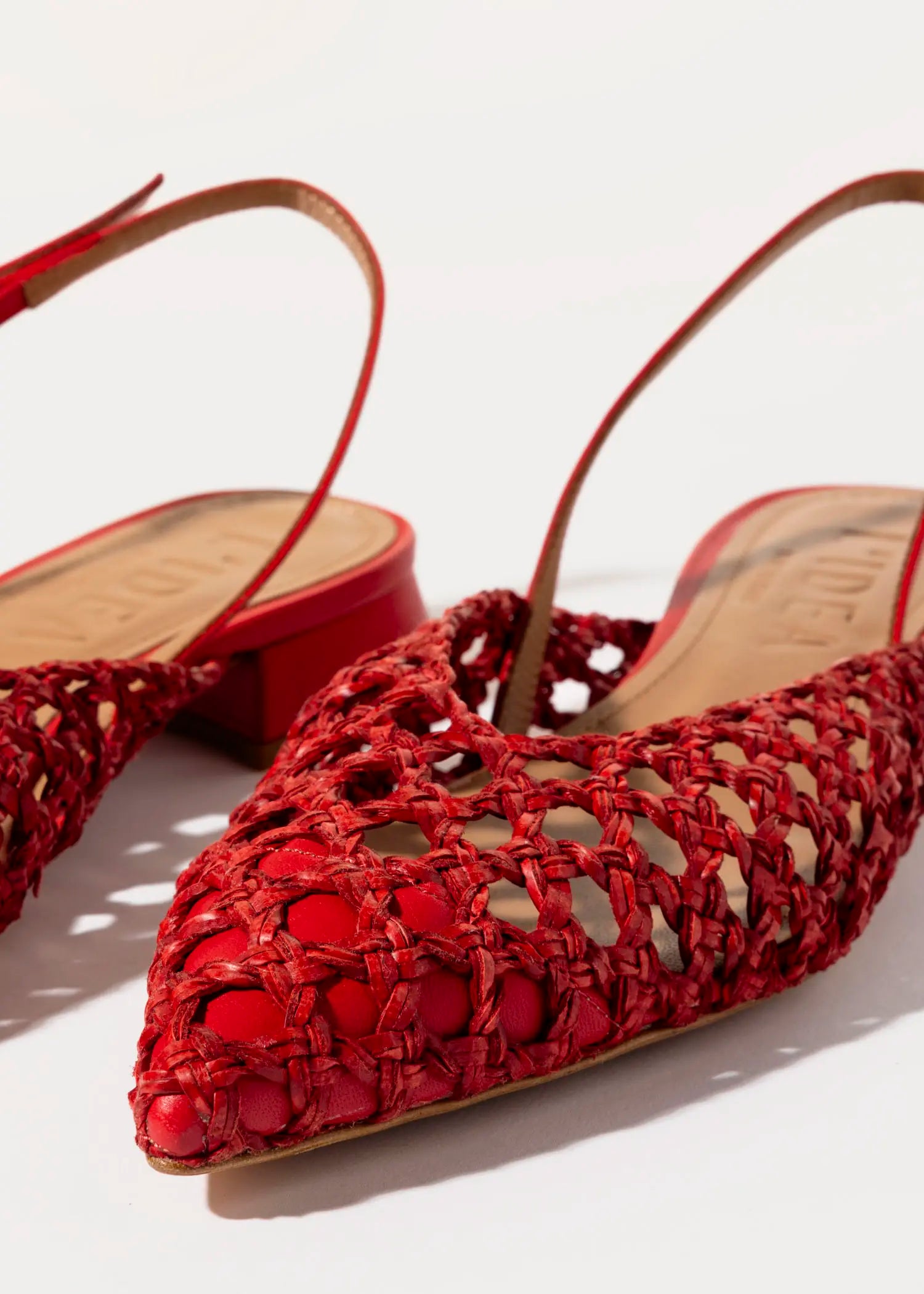 swatch_red leather lussy woven slingback flat shoes