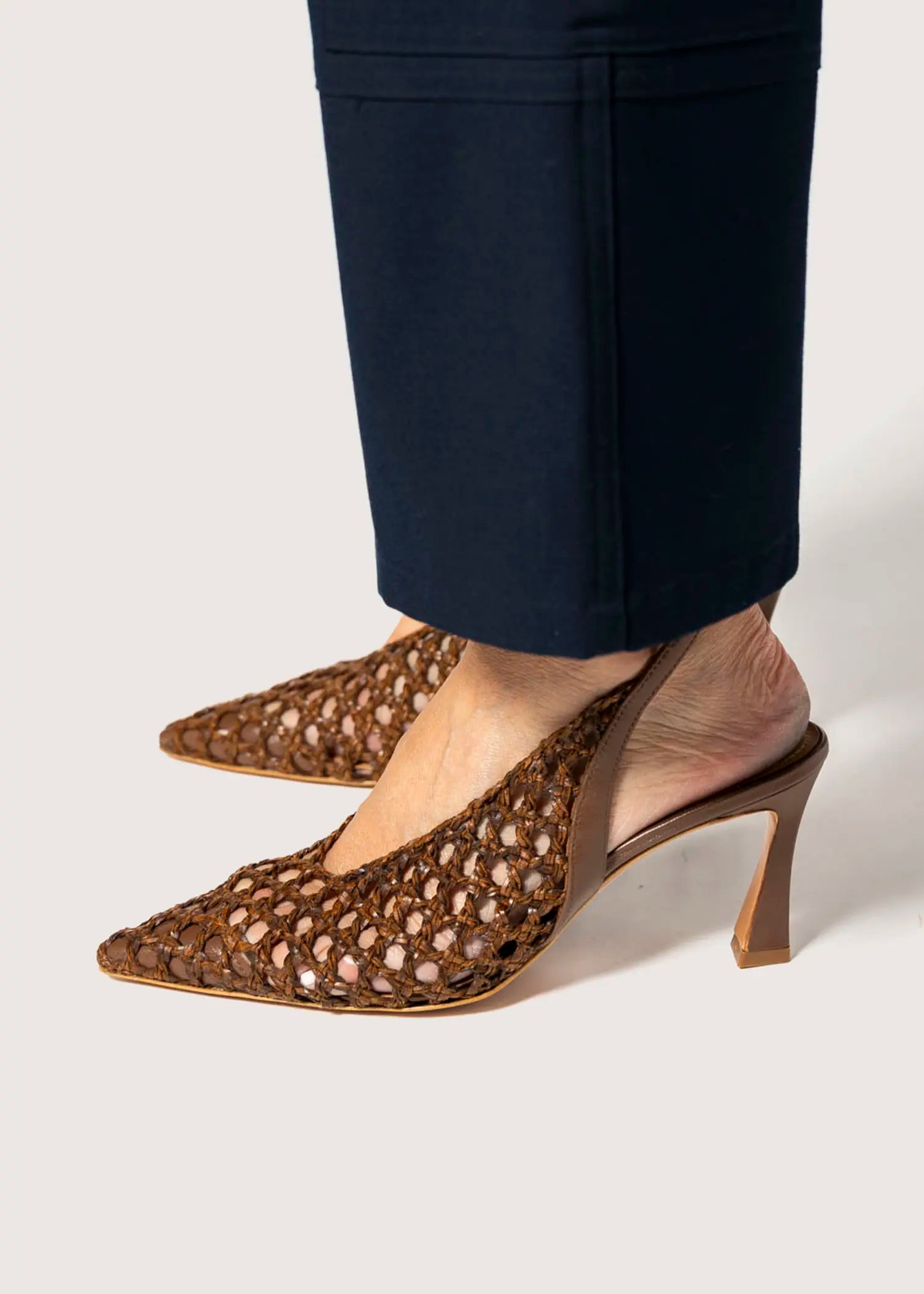 swatch_brown rosa woven tie up pump heels