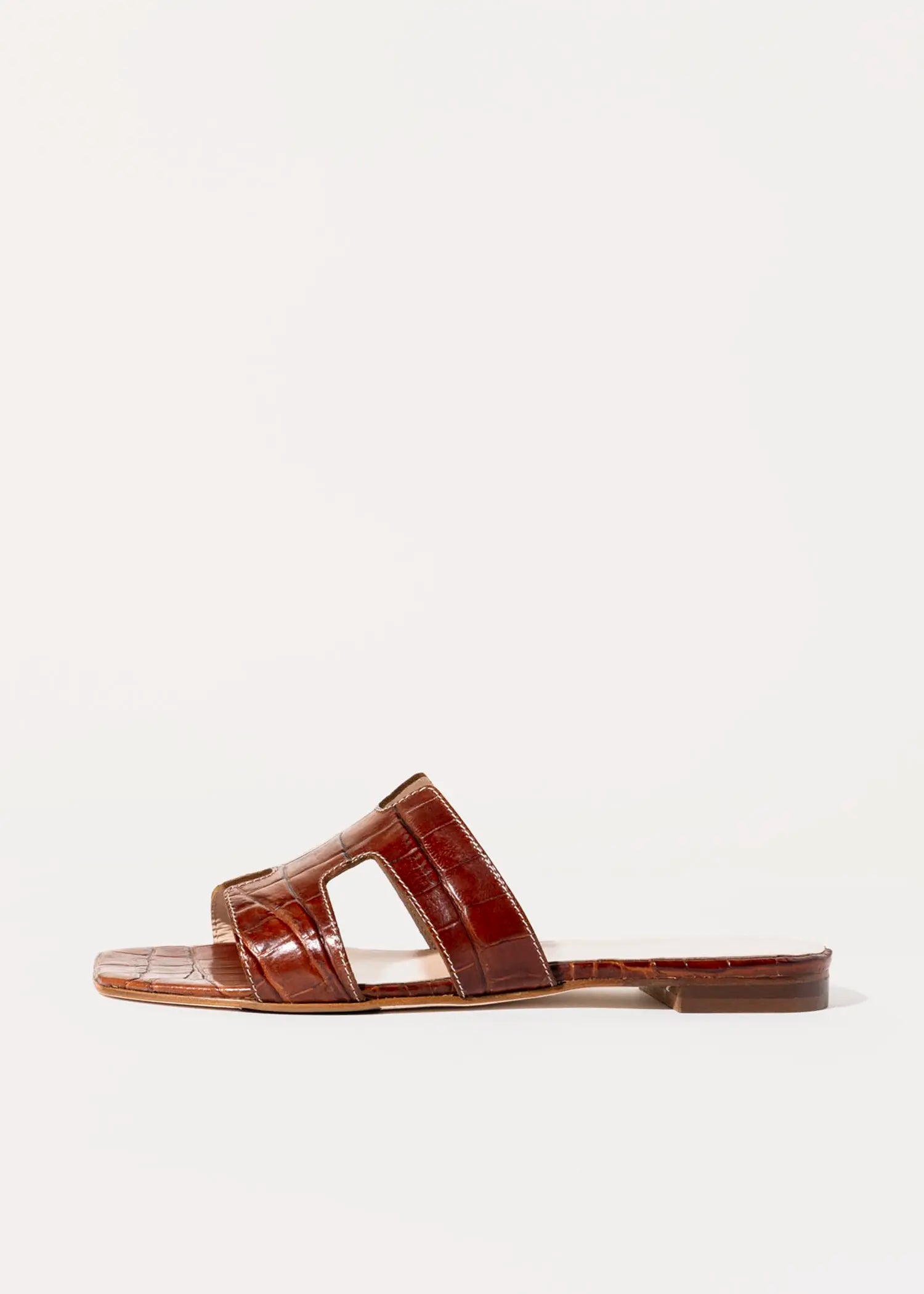 swatch_brown croco leather cutout sandal flat sandals