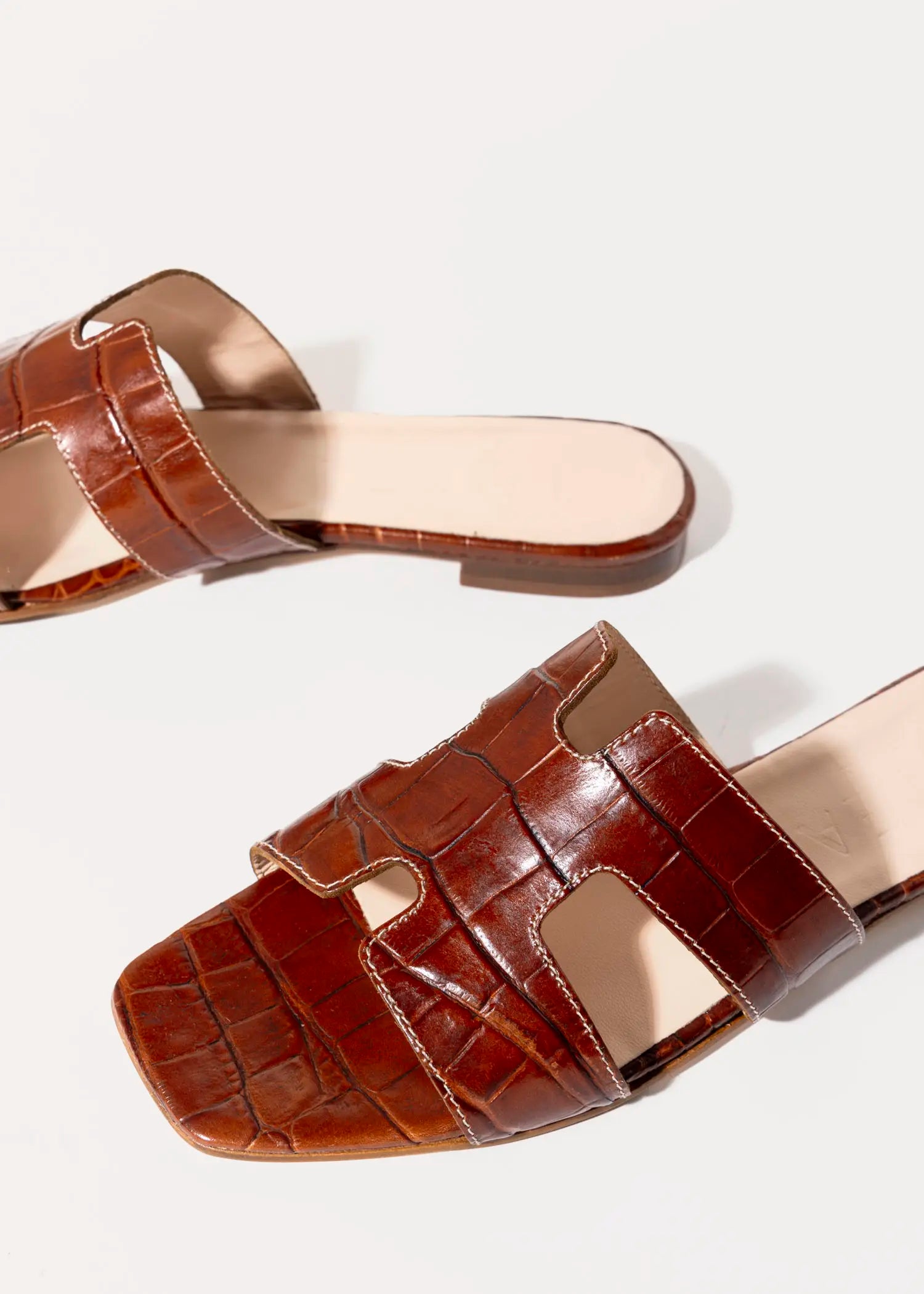 swatch_brown croco leather cutout sandal flat sandals