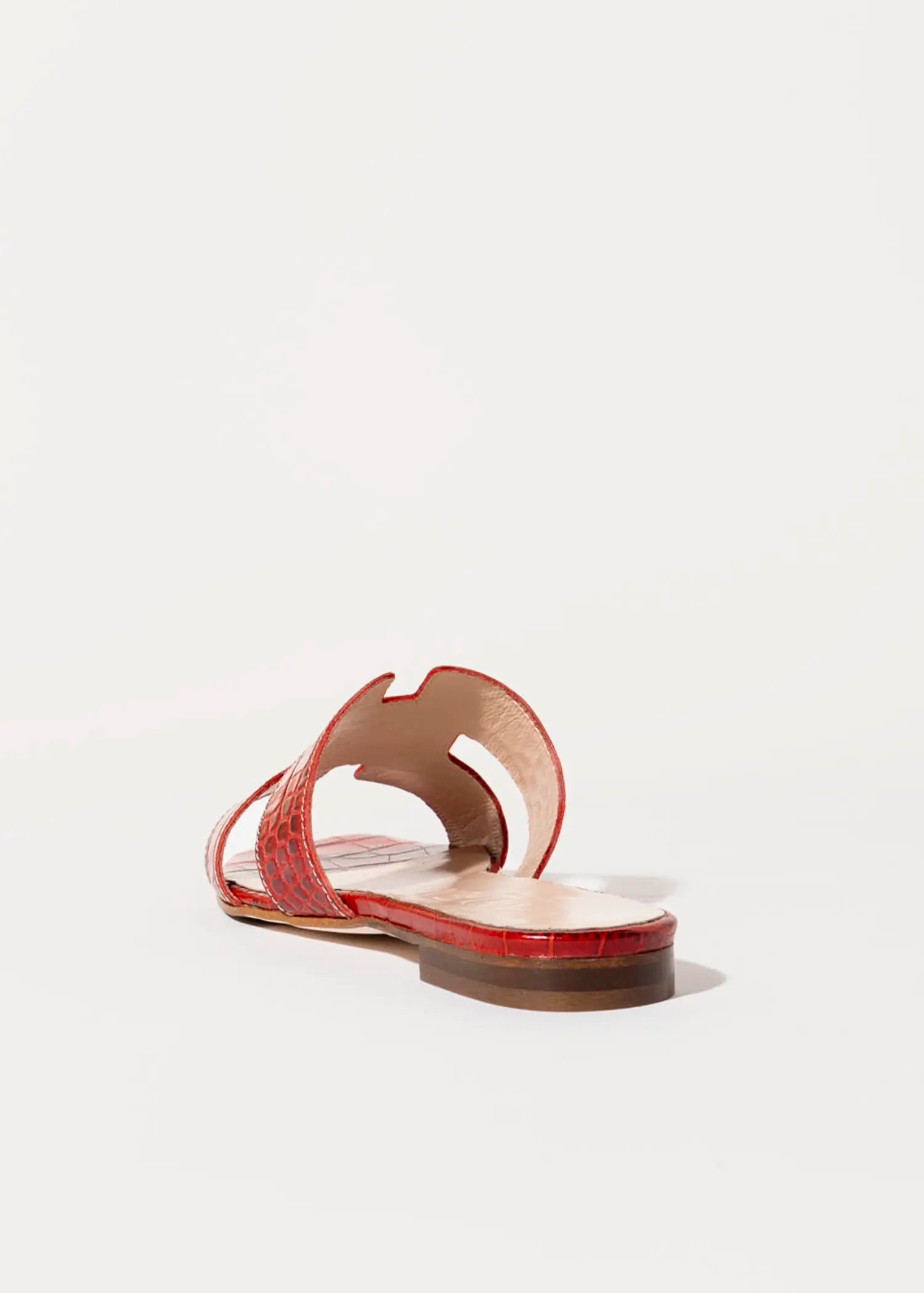 swatch_red croco leather cutout sandal flat sandals