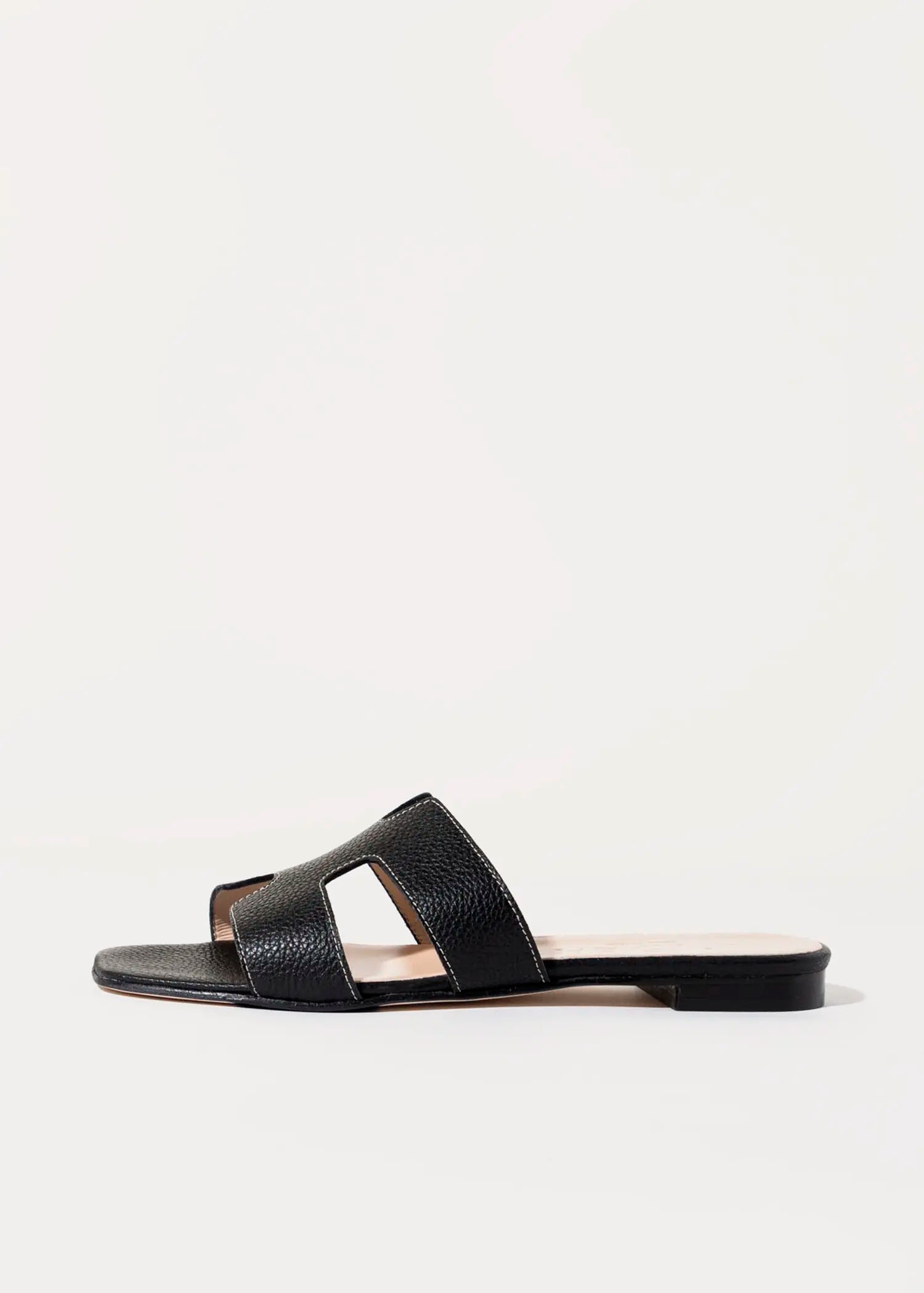 swatch_black leather leather cutout sandal flat sandals