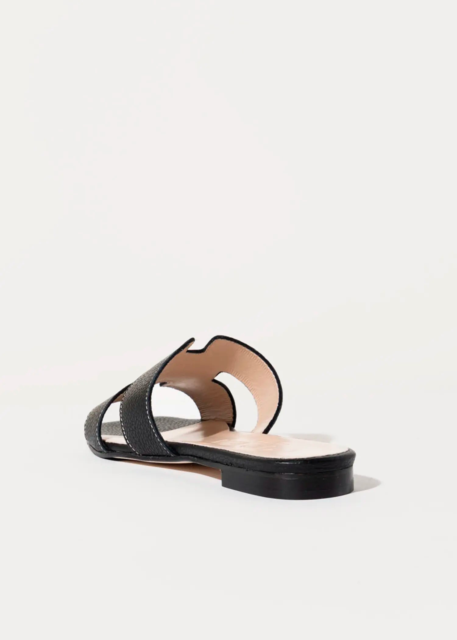 swatch_black leather leather cutout sandal flat sandals