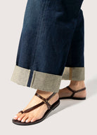 swatch_dark brown leather strappy leather sandal flat sandals