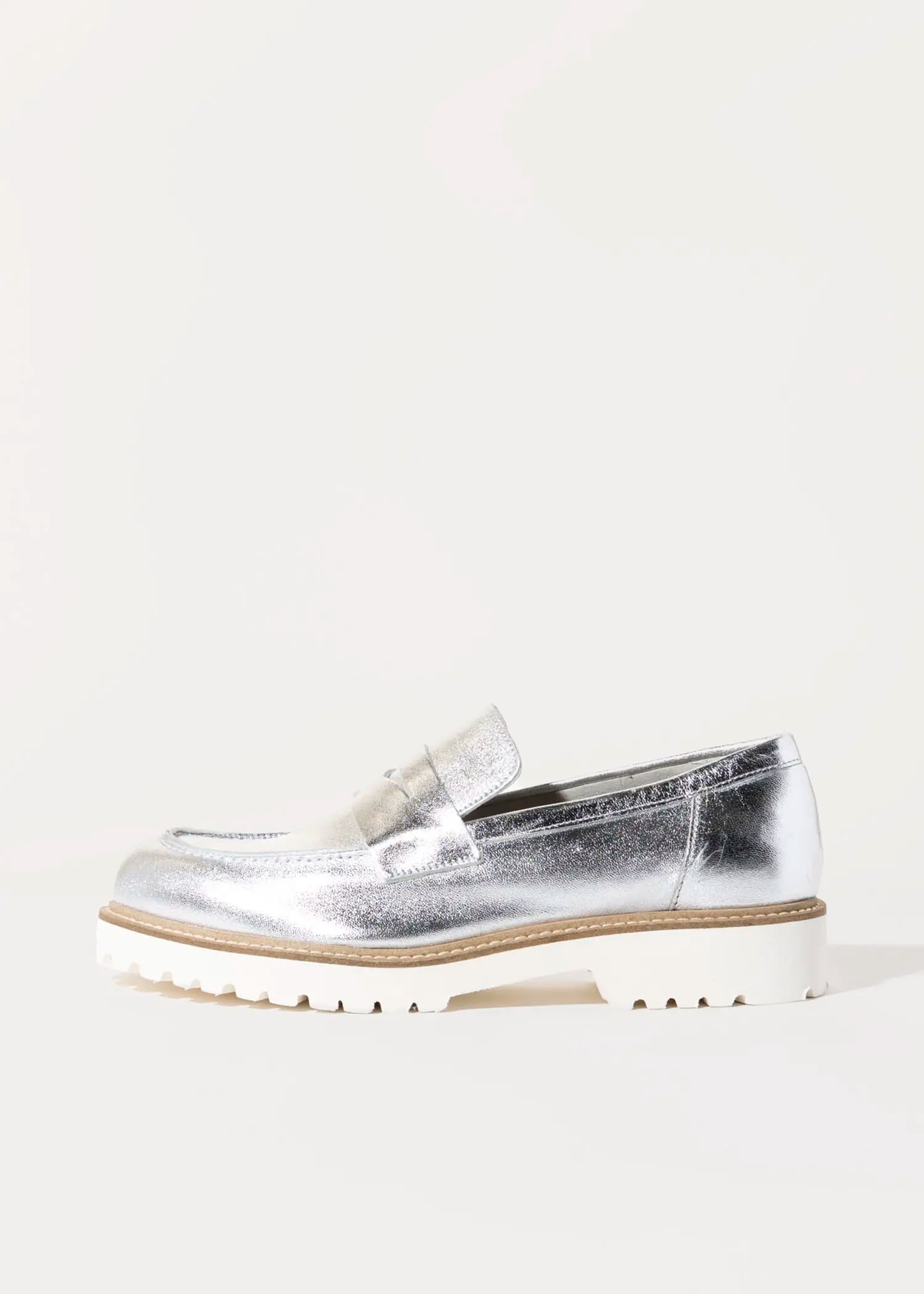 swatch_silver leather leather penny loafer flat shoes