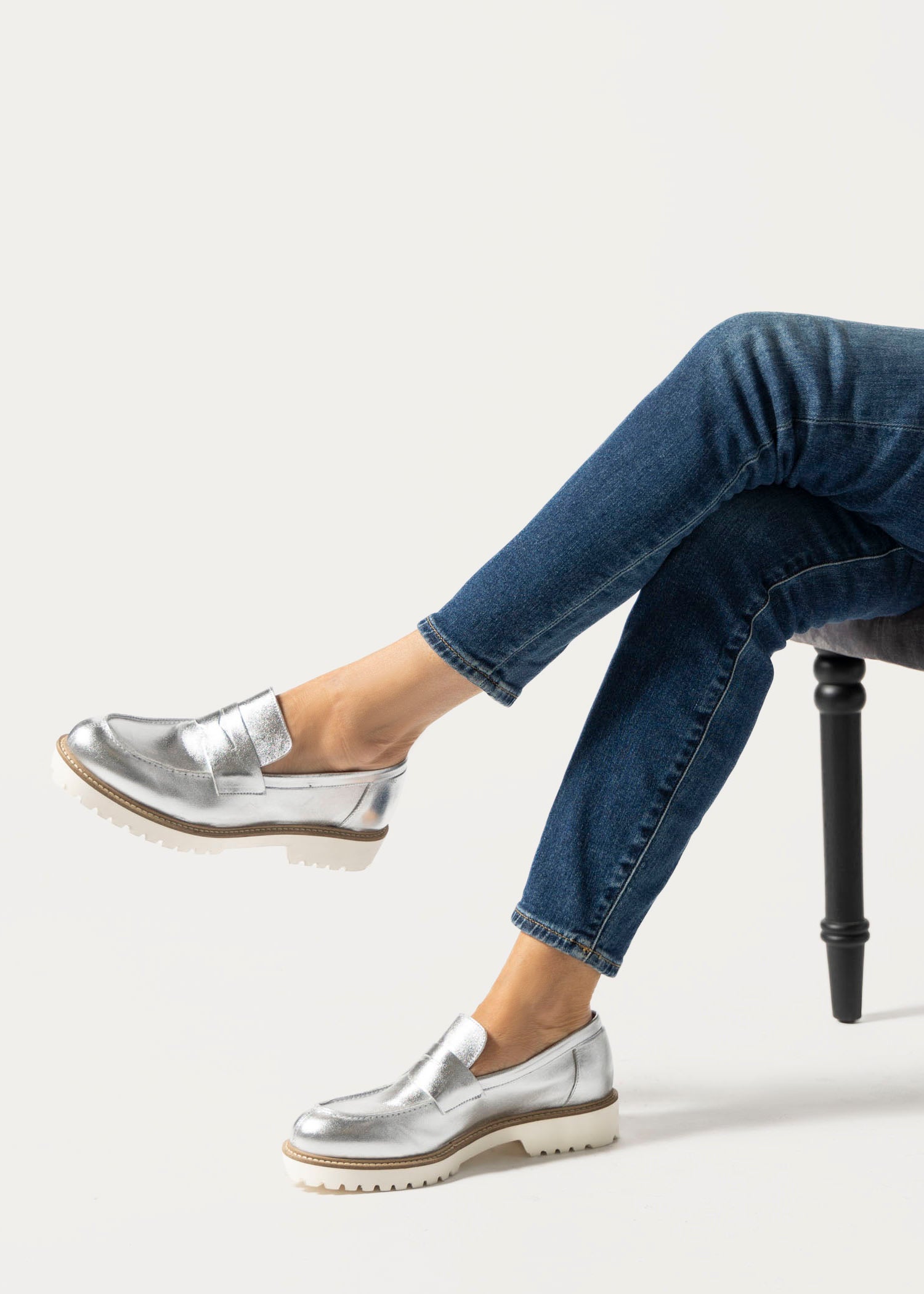 swatch_silver leather leather penny loafer flat shoes