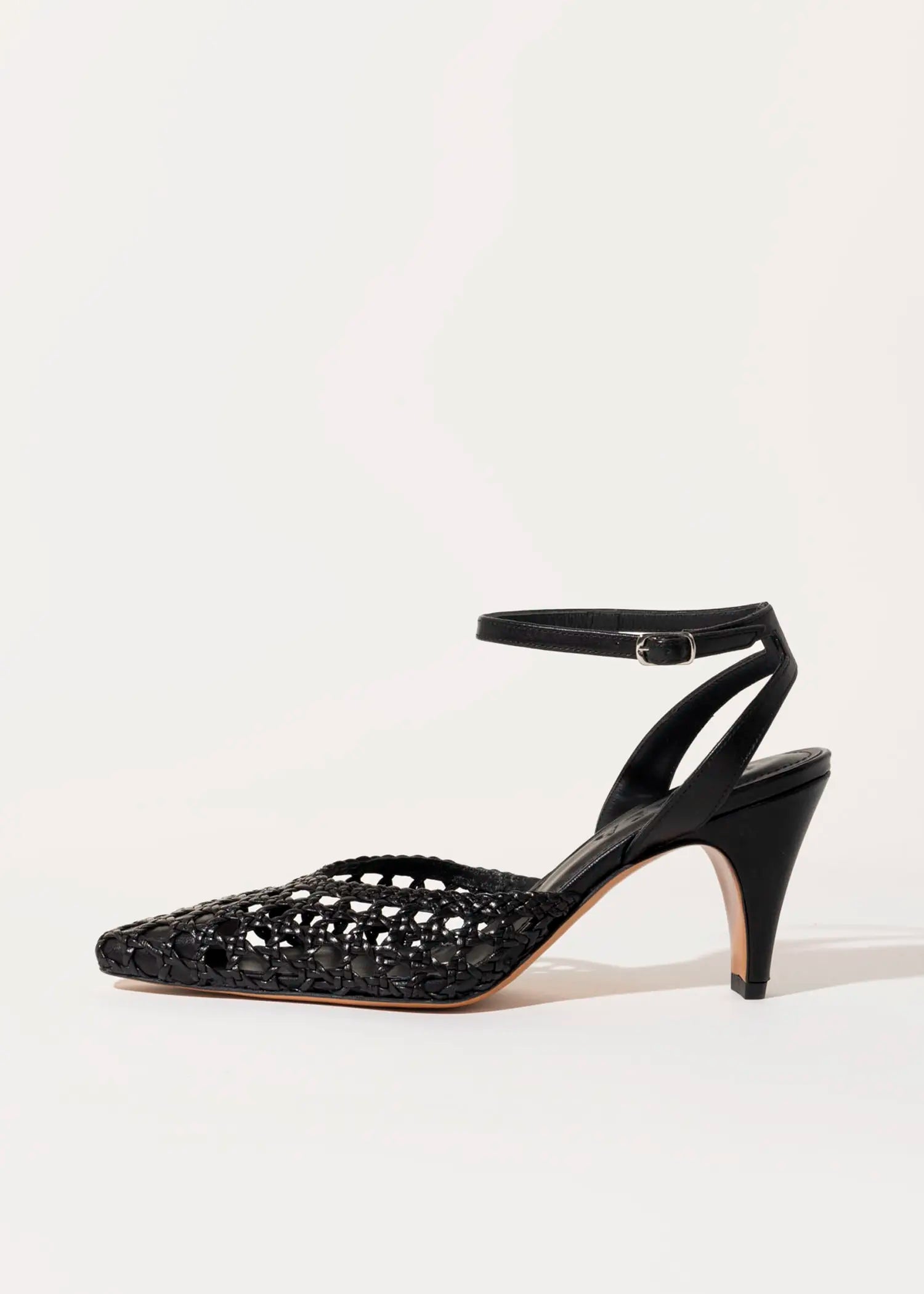swatch_black leather livia two piece woven pump heels