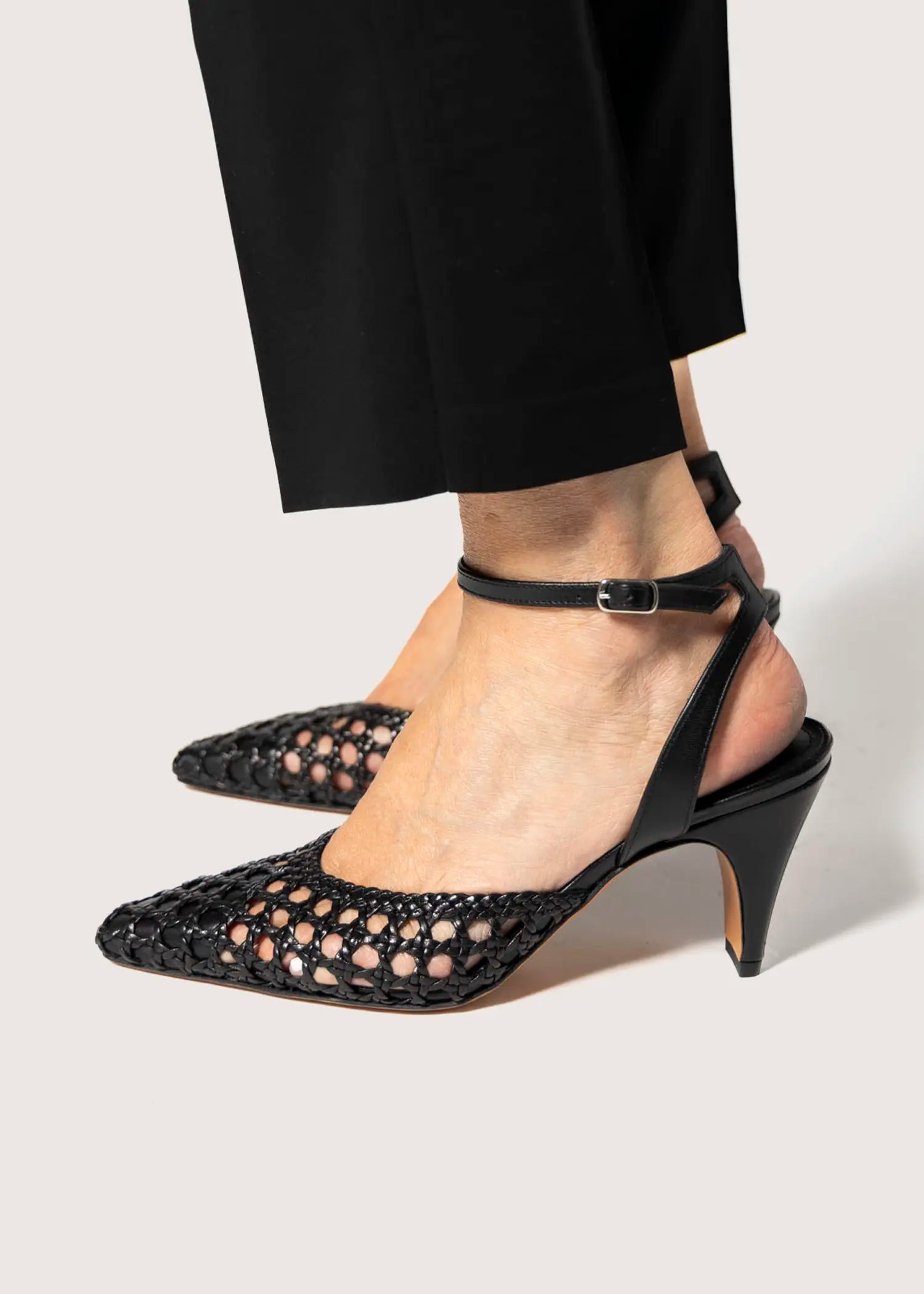 swatch_black leather livia two piece woven pump heels