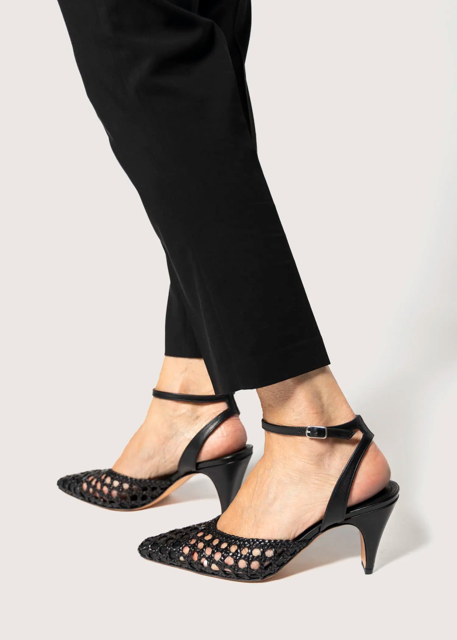 swatch_black leather livia two piece woven pump heels