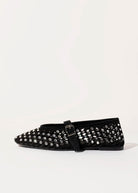 swatch_black suede laser cut jeweled flat flat shoes