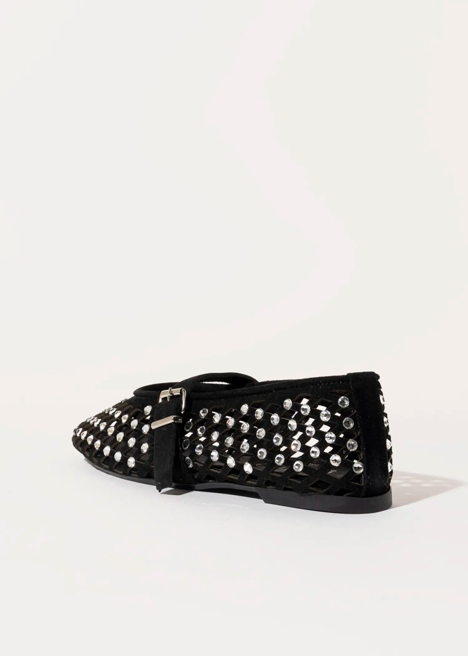 swatch_black suede laser cut jeweled flat flat shoes