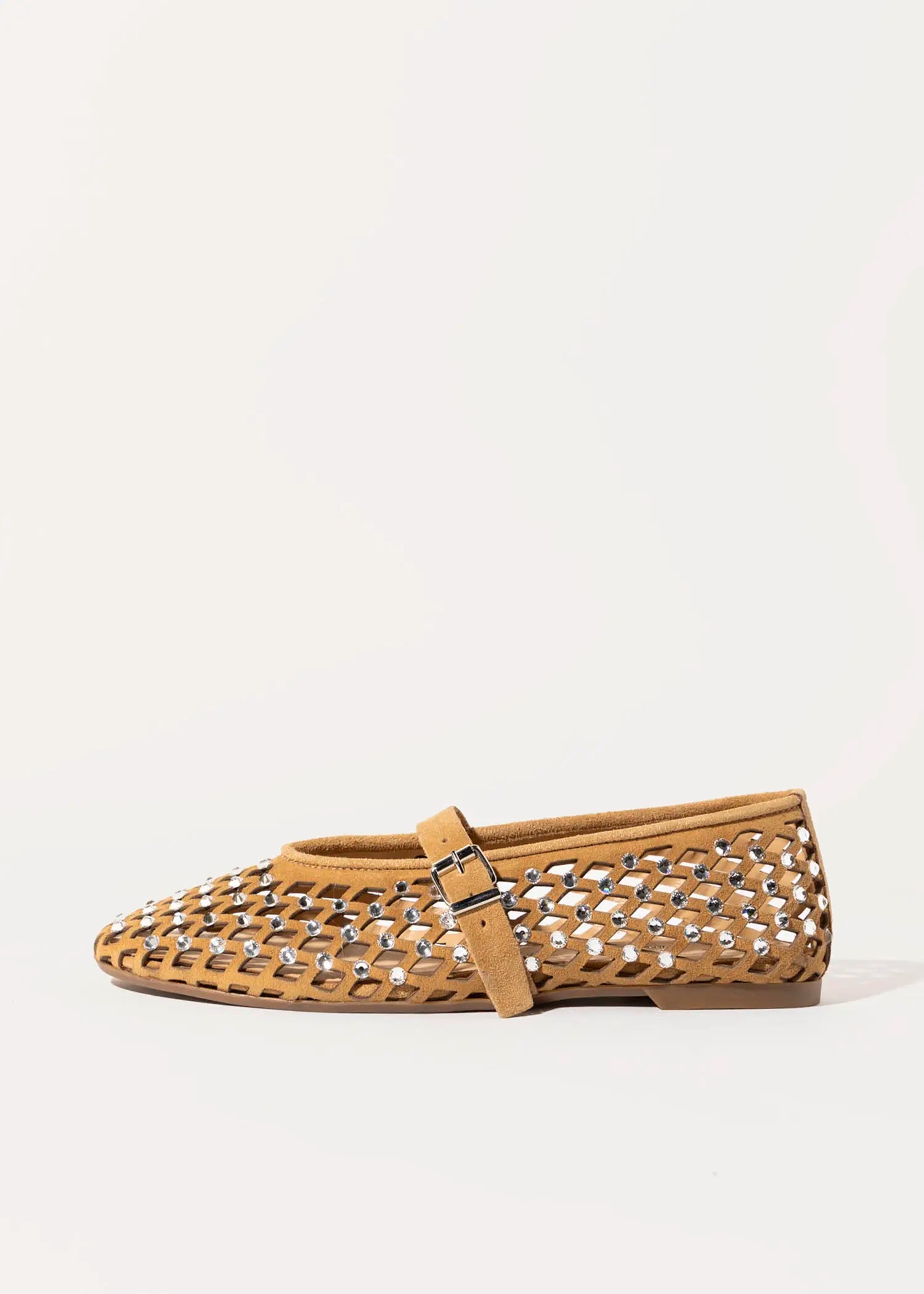 swatch_tan suede laser cut jeweled flat flat shoes