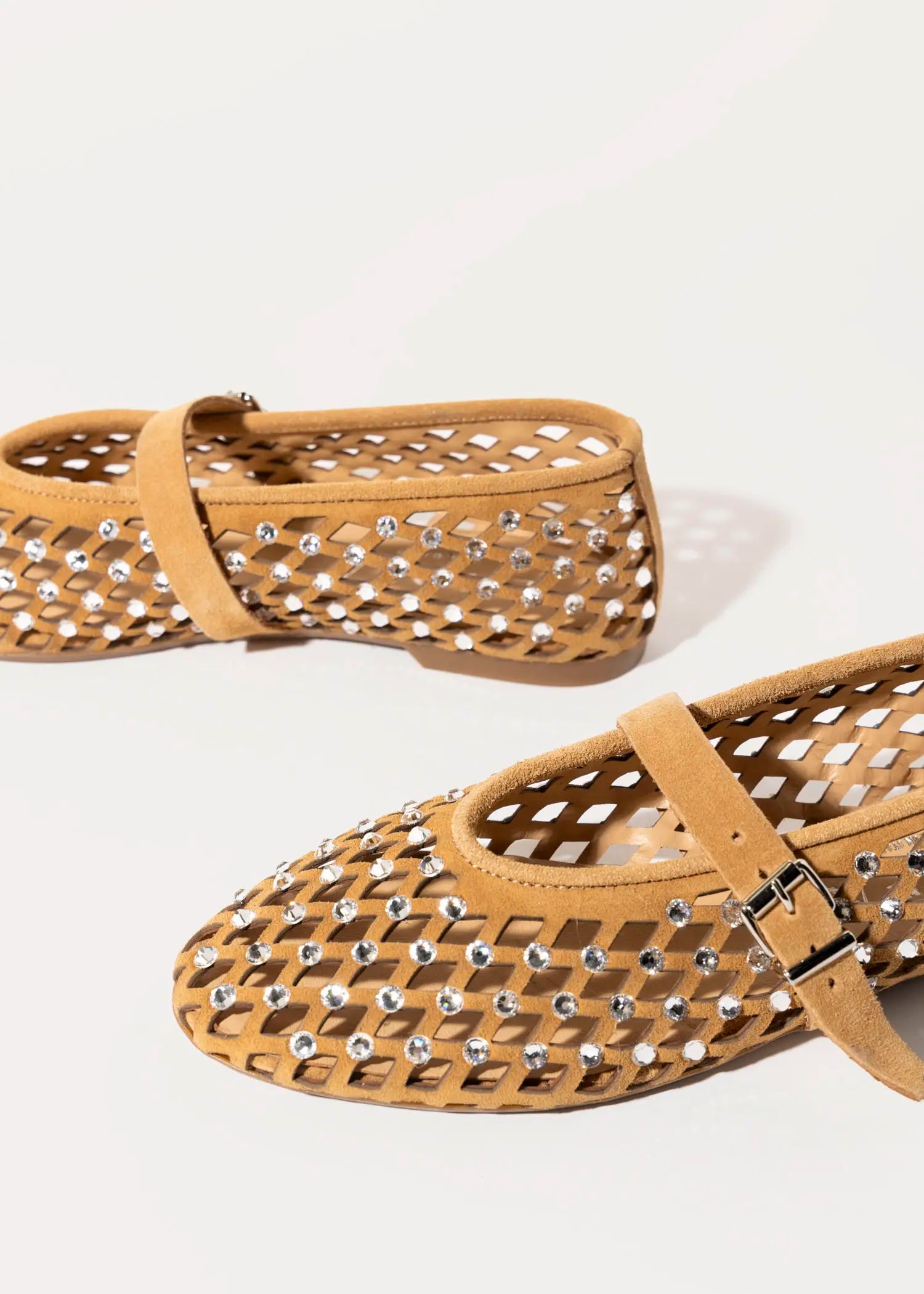swatch_tan suede laser cut jeweled flat flat shoes
