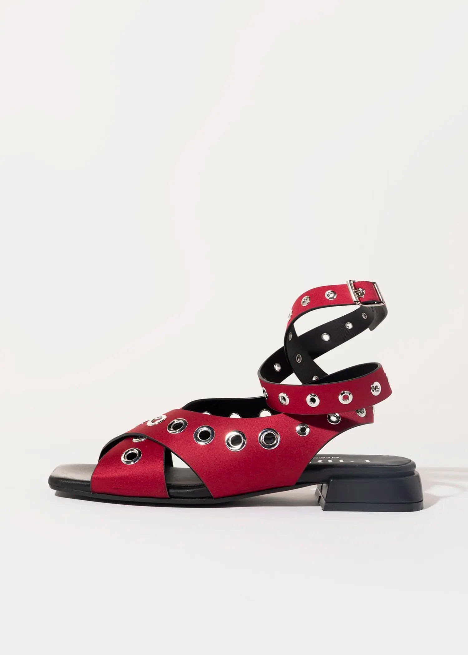 swatch_red satin flat sandal with grommets flat sandals