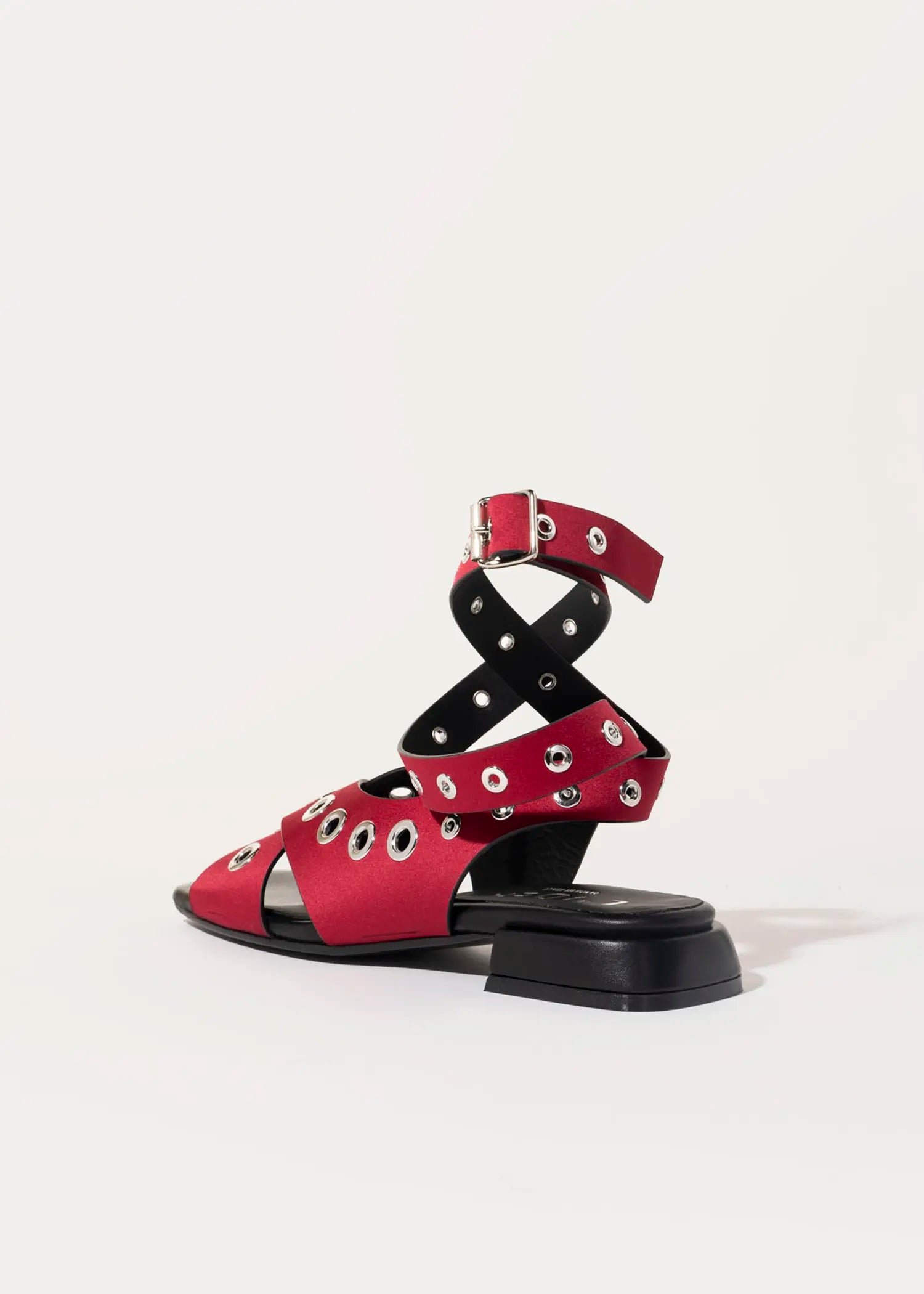 swatch_red satin flat sandal with grommets flat sandals